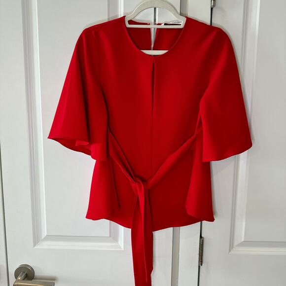 ZARA Red Belted Key-Hole Peplum Bell Sleeve Blouse | XS - Picture 1 of 10